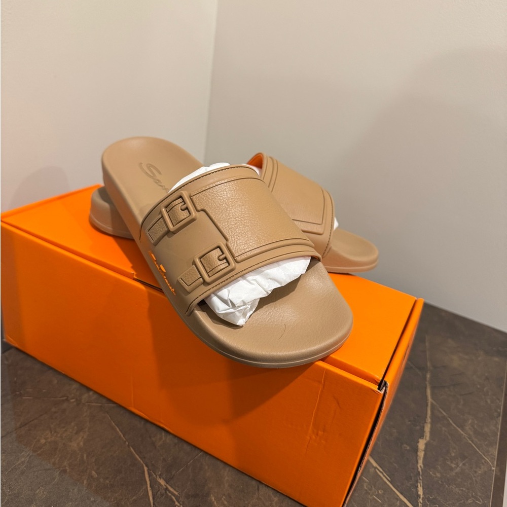 Santoni Tan Slide Sandals